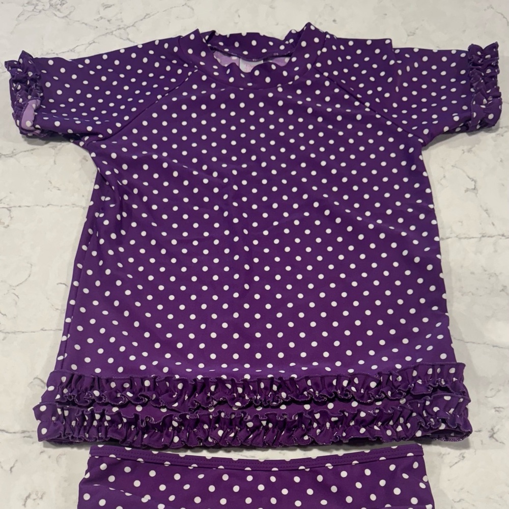 Ruffle Butts Purple and White Polka Dot Tankini Rash Guard Girls Size 10